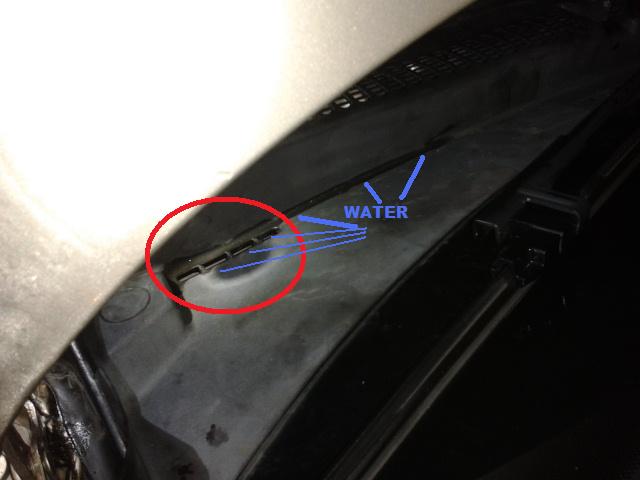 Water behind glove box