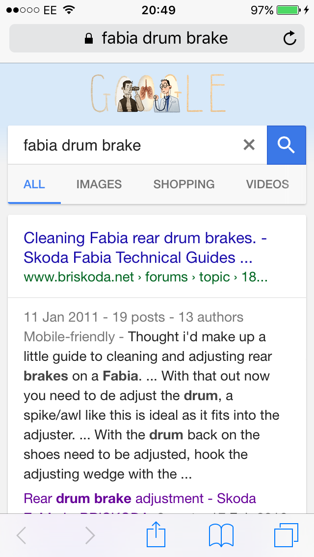 Rear drum brake adjustment Skoda Fabia Mk I (19992007) BRISKODA