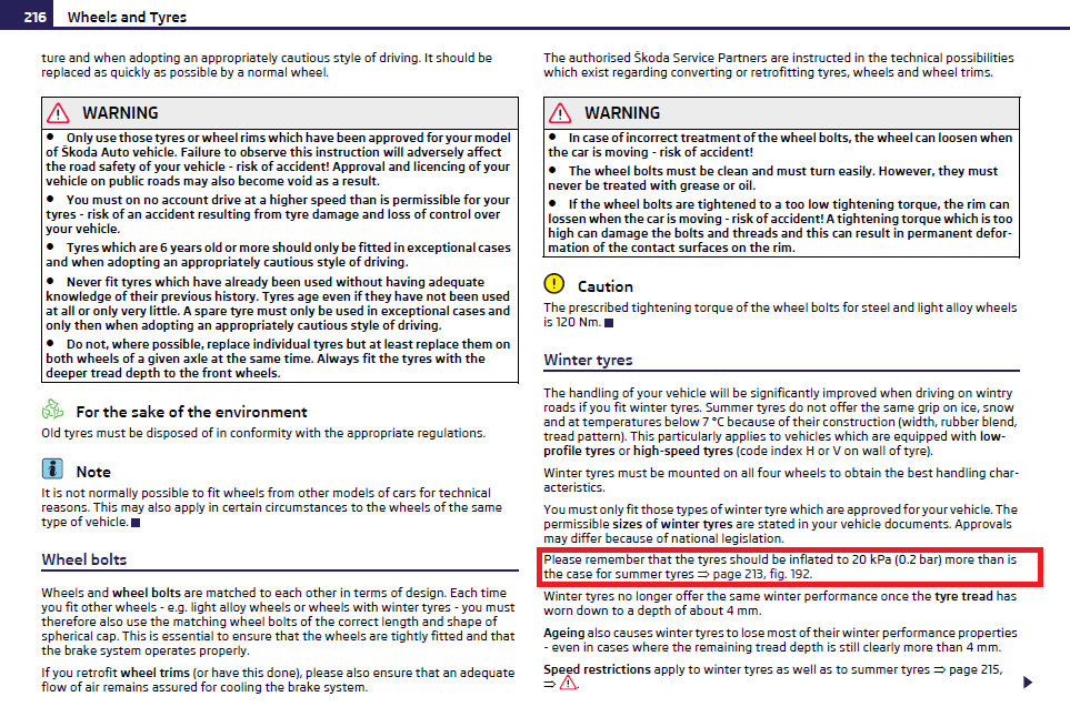 Winter tyre pressures