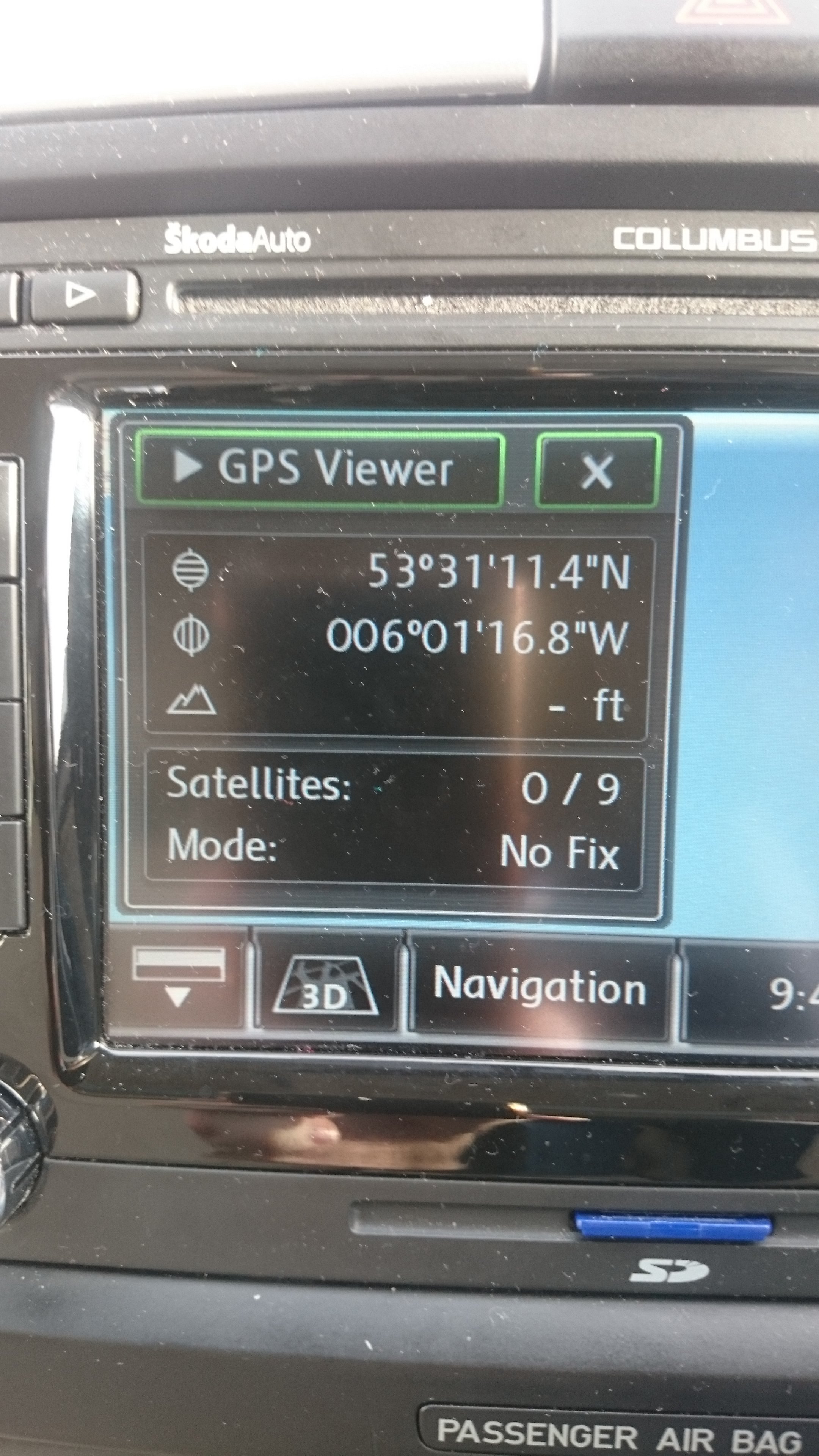 Columbus GPS satnav satellites but no fix