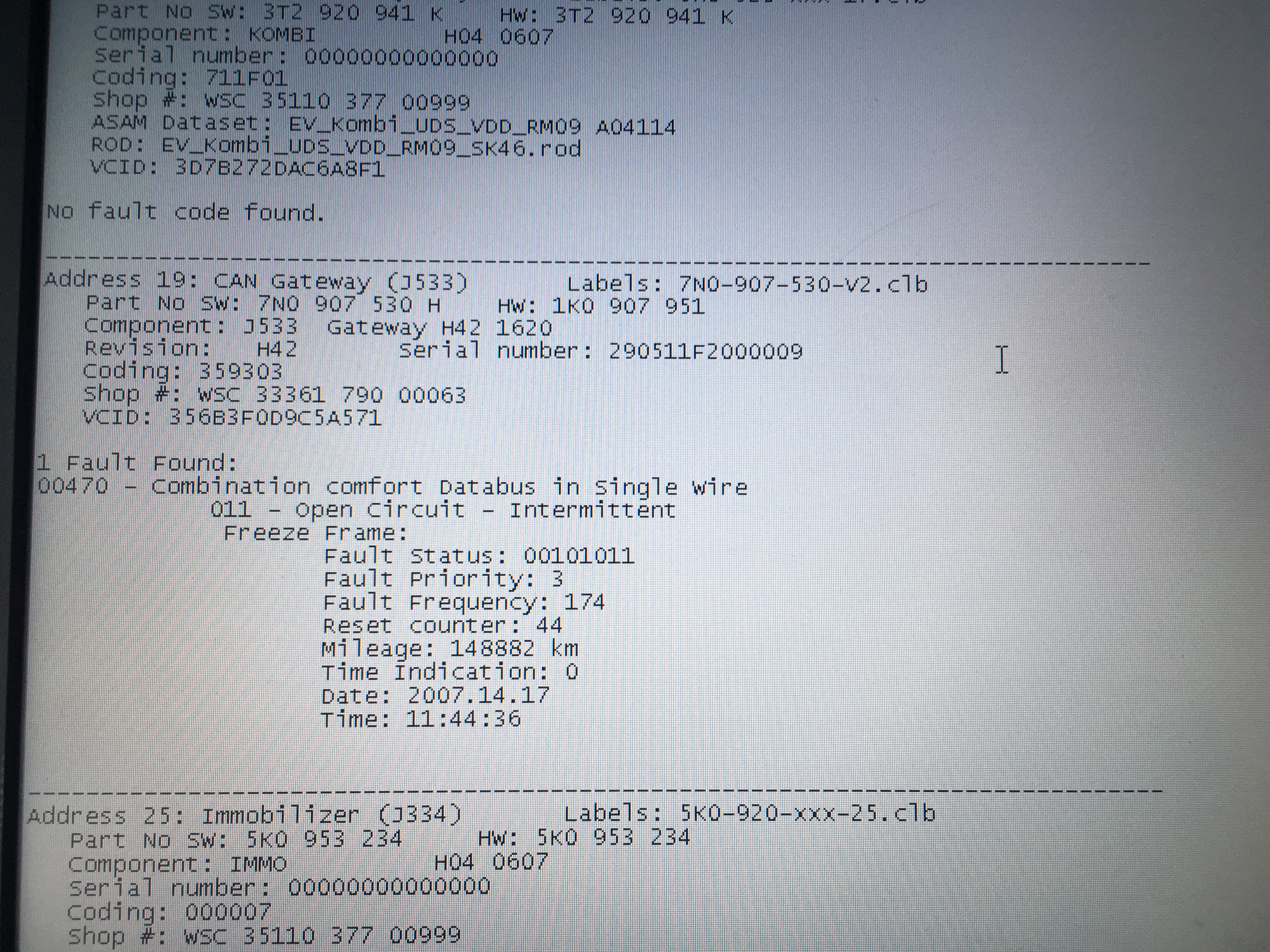 VCDS scan CAN and phone faults