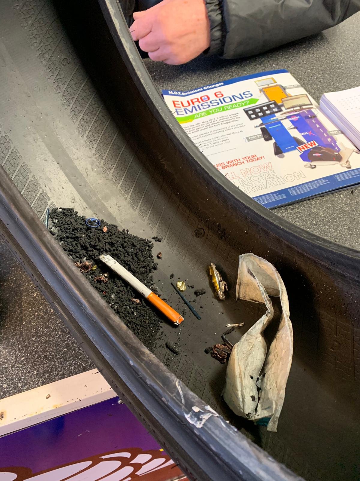 Debris in new car tyre caused puncture