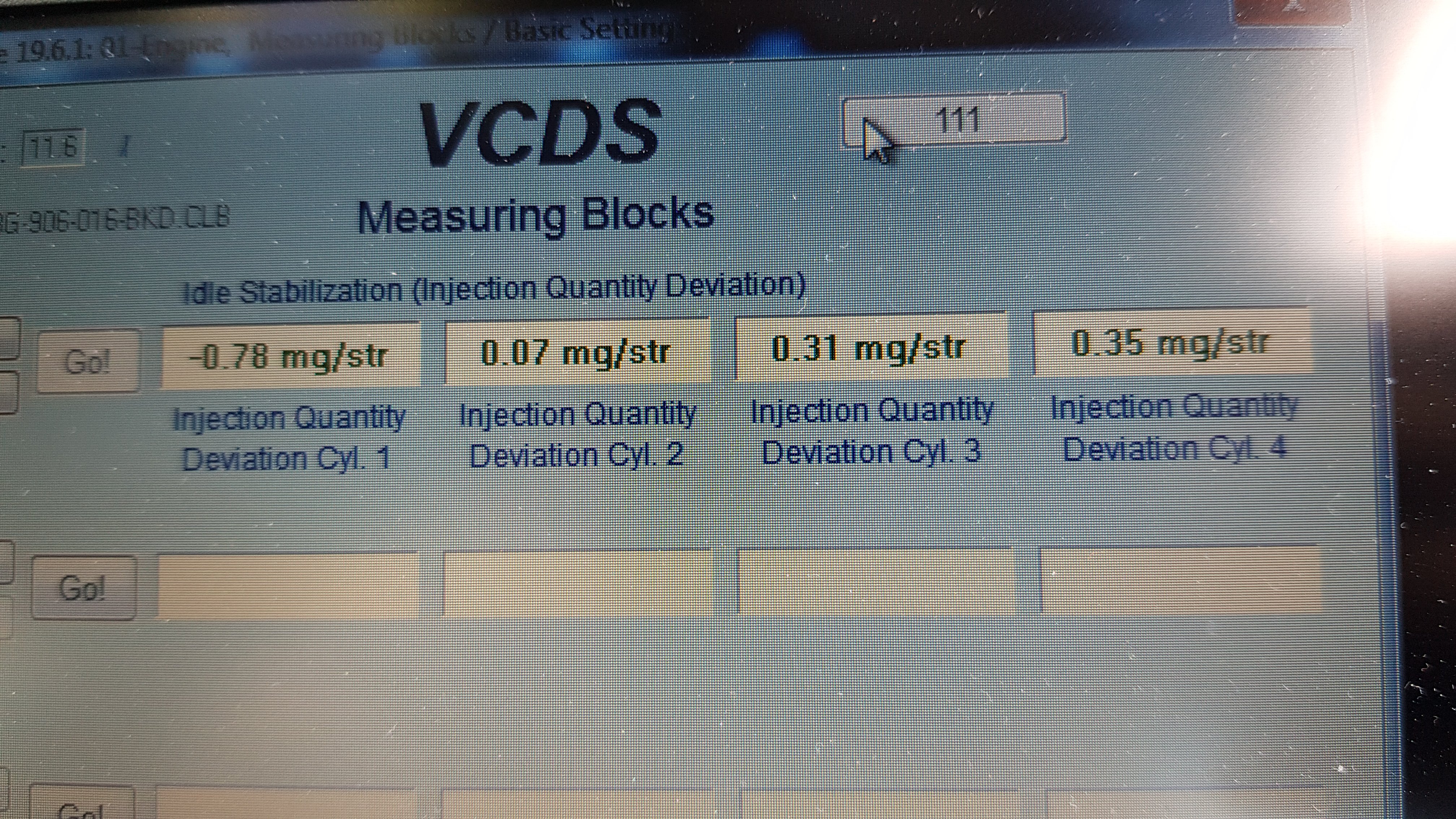 Injection quantity deviation readings Diagnostics & VCDS BRISKODA
