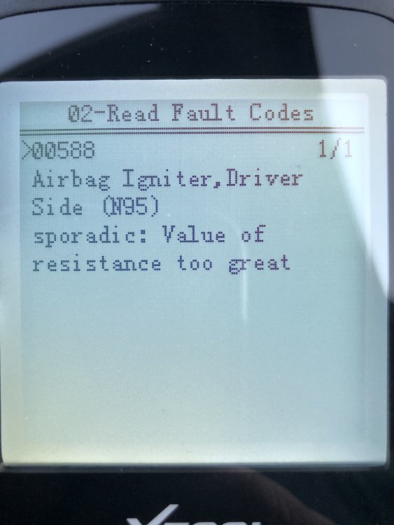 Airbag light headache, drivers airbag igniter resistance too great