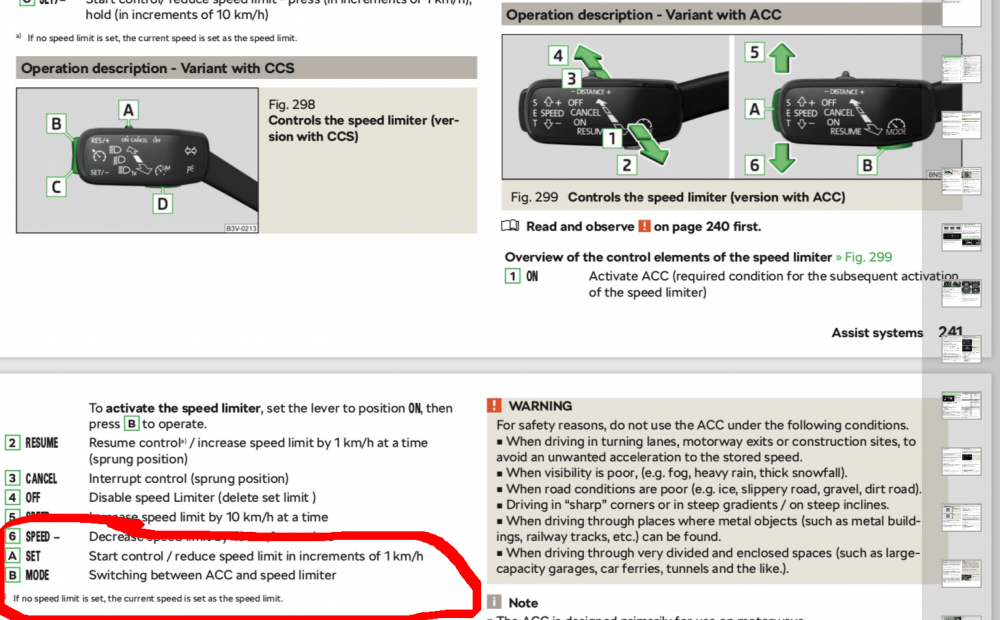 Toggle Between Speed Limiter and Adaptive Cruise Control Skoda Kodiaq