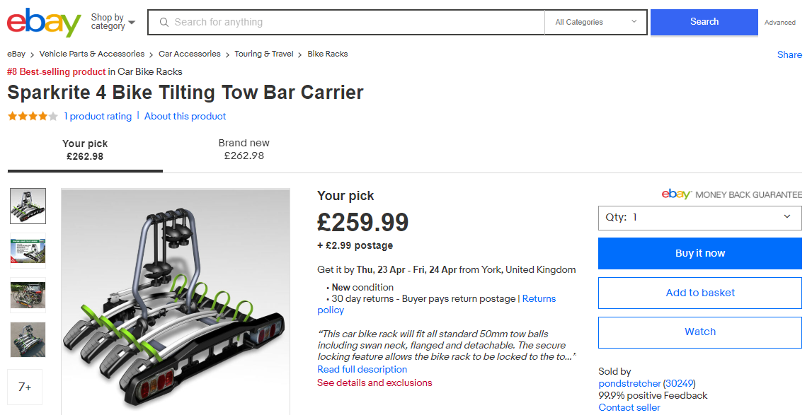 ebay tow bar bike rack