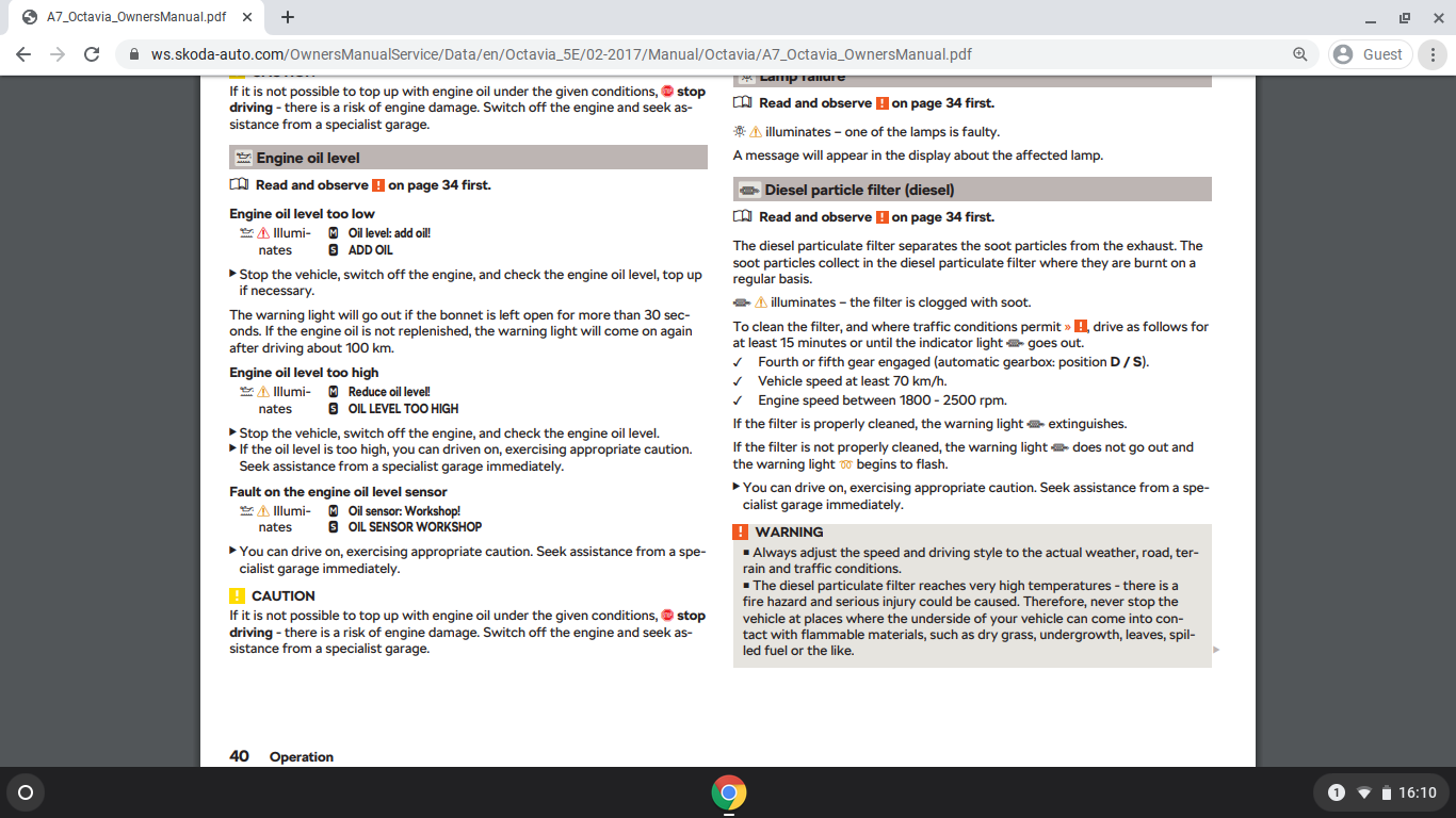 Emission Control System Warning Light Skoda Octavia Mk III (2013