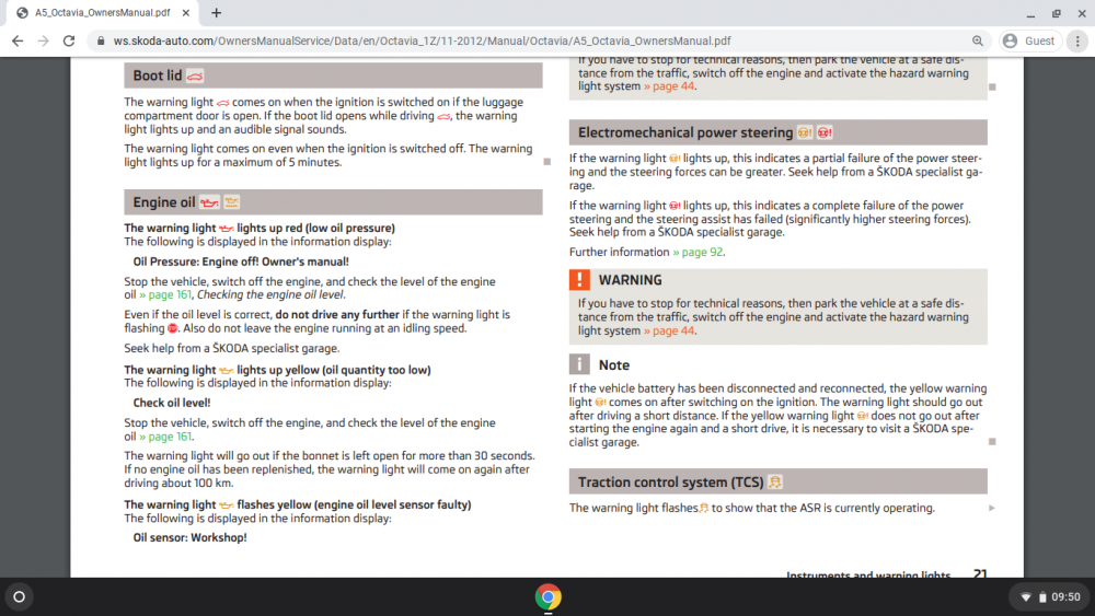 Emission Control System Warning Light Skoda Octavia Mk III (2013