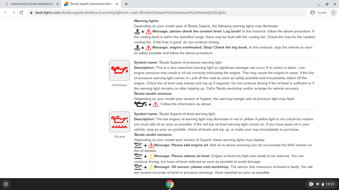 Emission Control System Warning Light Skoda Octavia Mk III (2013