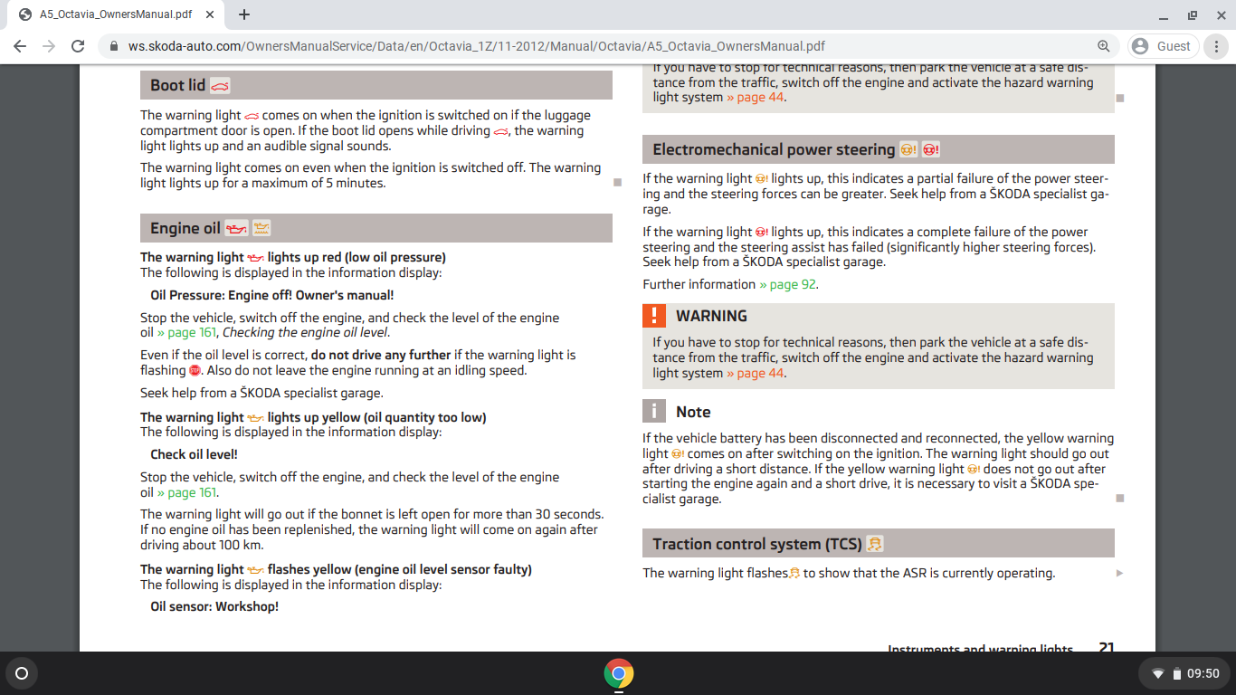 Emission Control System Warning Light Skoda Octavia Mk III (2013