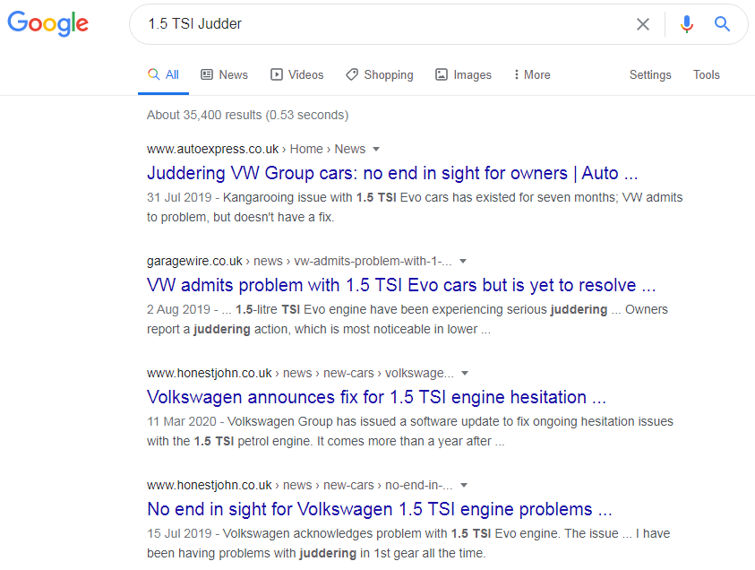 1.5 TSI judder and Km display error
