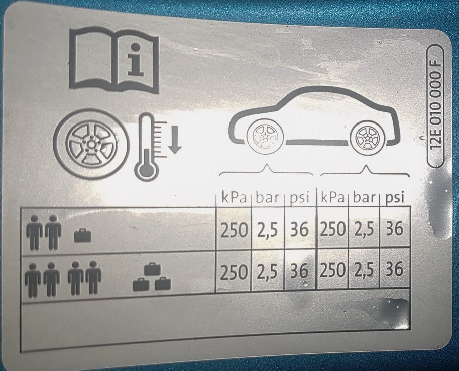 Citigoe iV Tyre Pressures Škoda Citigo BRISKODA