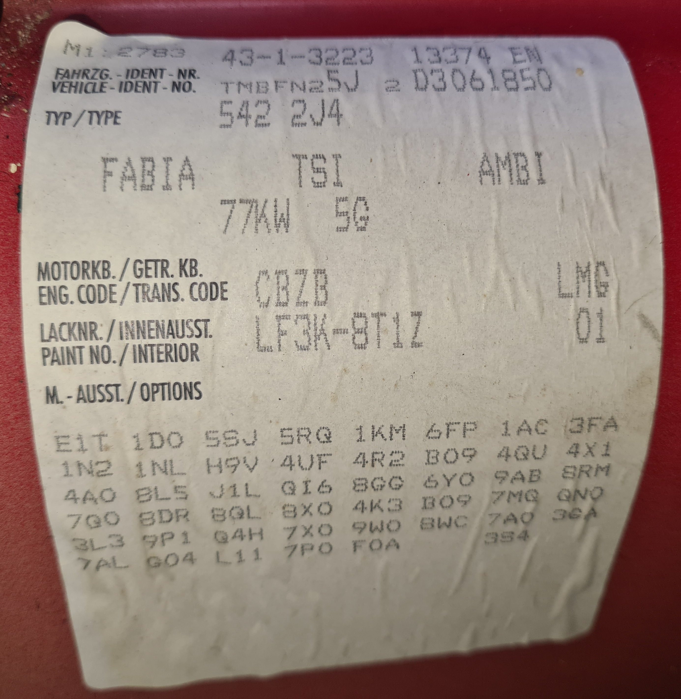 PR Code for brake caliper