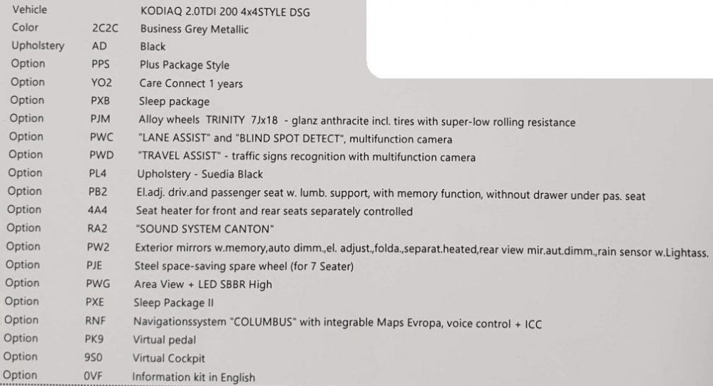 Kodiaq Feature List
