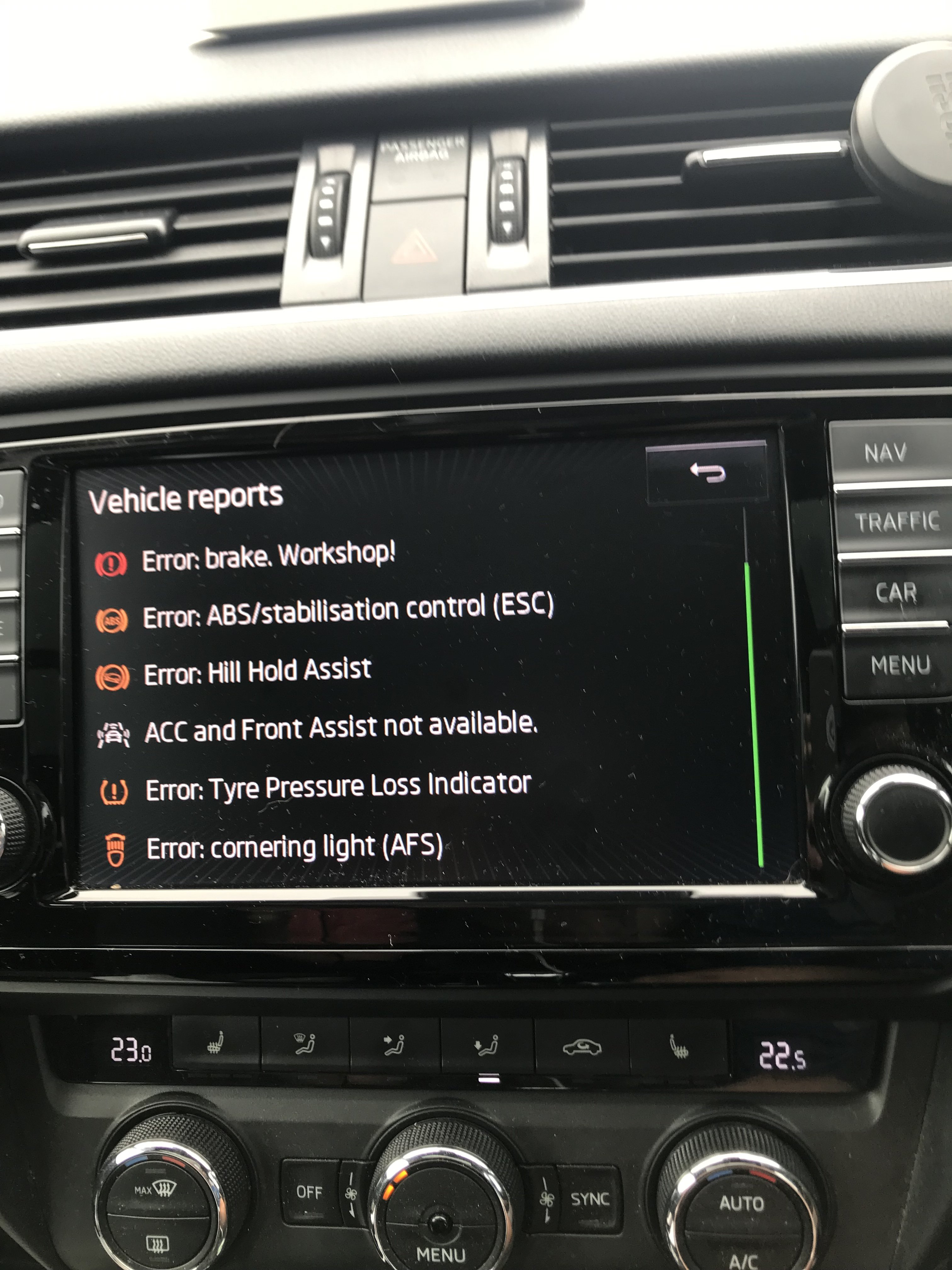 Multiple error/warning lights ABS Wheel Speed Sensor issue? Skoda