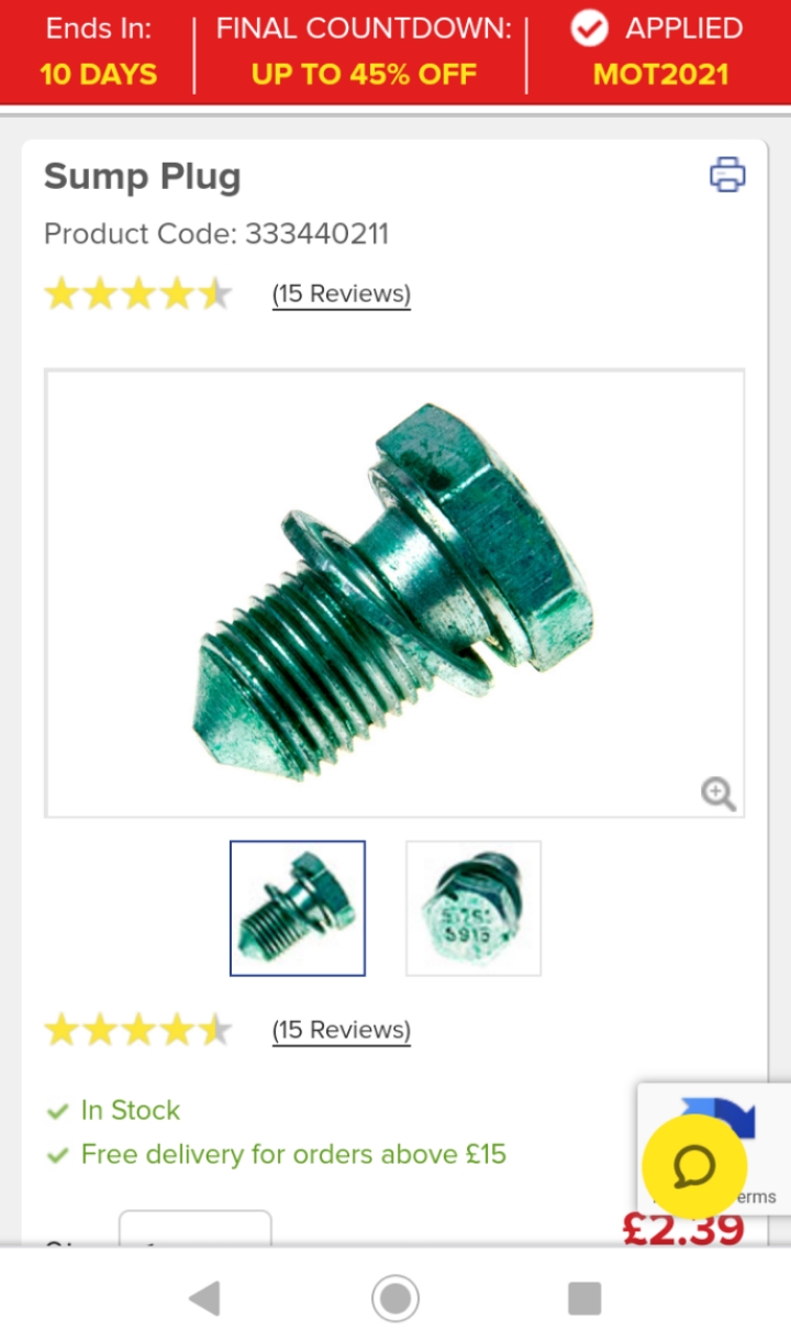 Sump plug size Skoda Fabia Mk I (19992007) BRISKODA