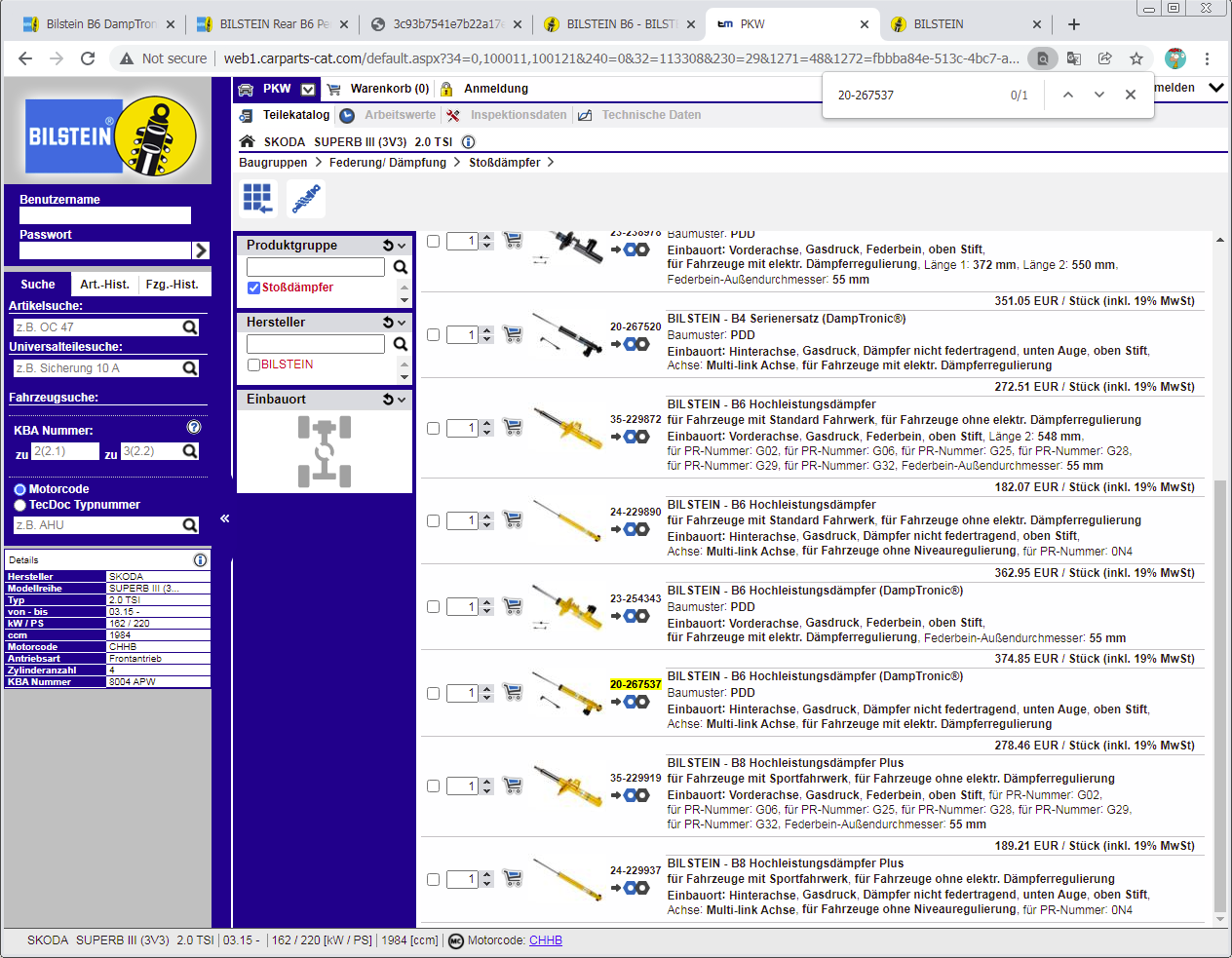 Misting on front shock absorber Skoda Superb Mk III (2015 2023