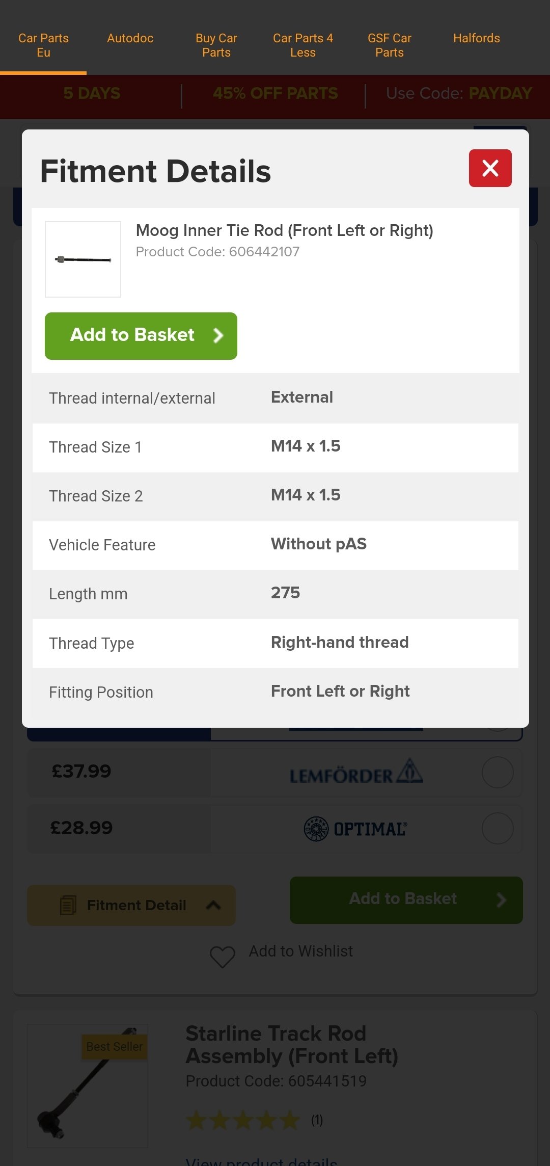 Inner tie rod length