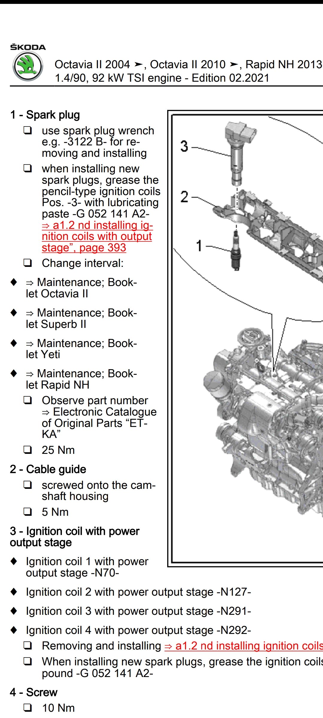 1.4 TSI CAXA petrol engine - spark plug change