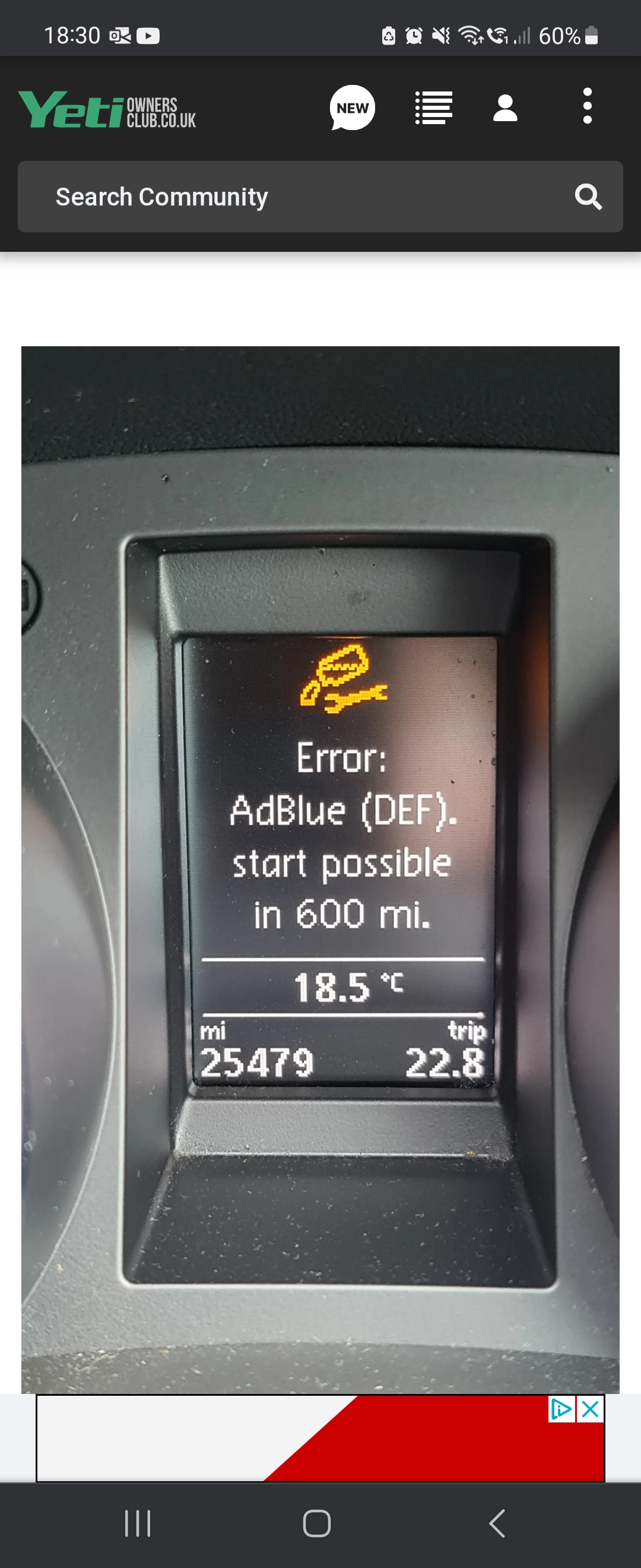 2016 yeti (euro 6) ad blue warning light with yellow spanner Skoda