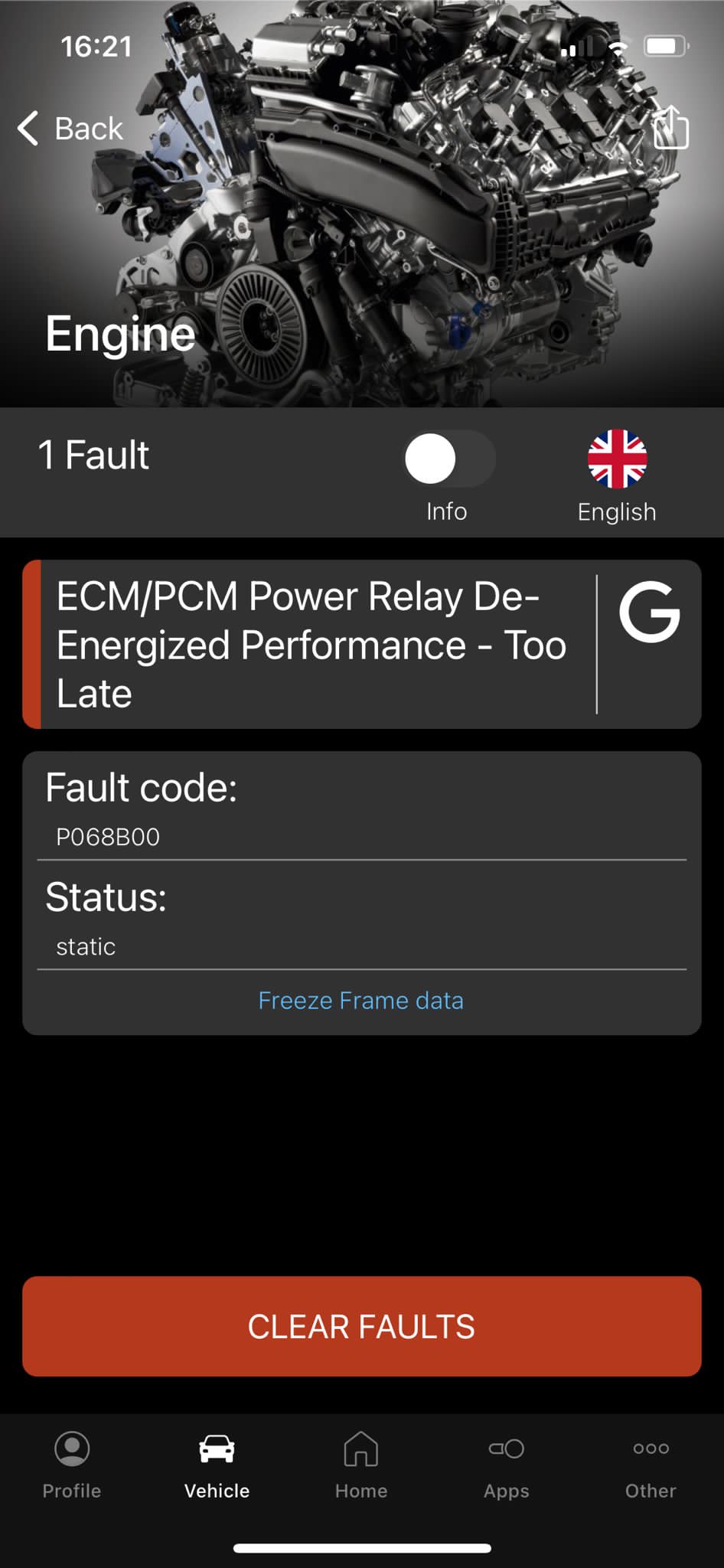 Check engine light on dash ecm/pcm power relay code P068B00 Skoda