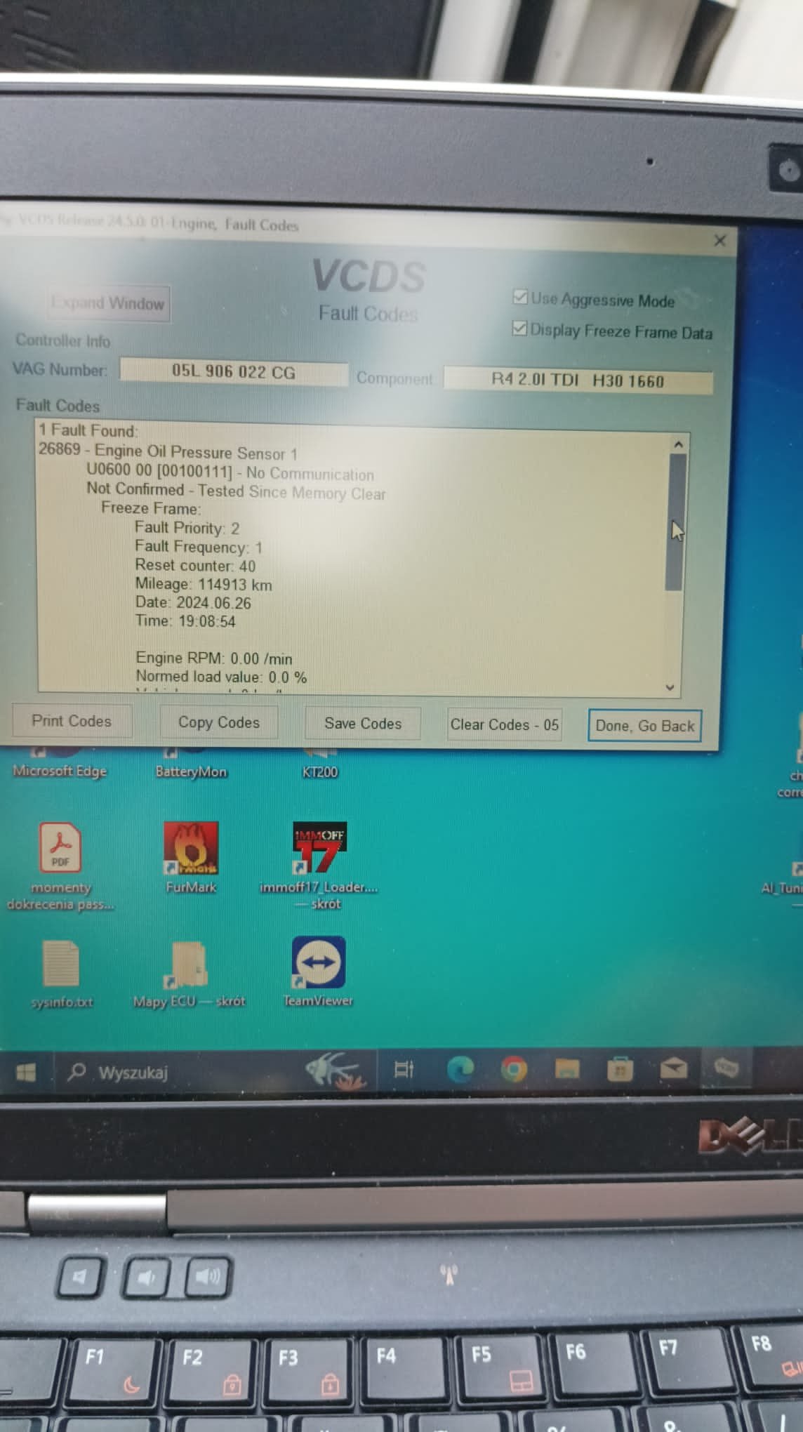 Engine Oil pressure sensor 1 error vcds Skoda Octavia Mk IV (2020