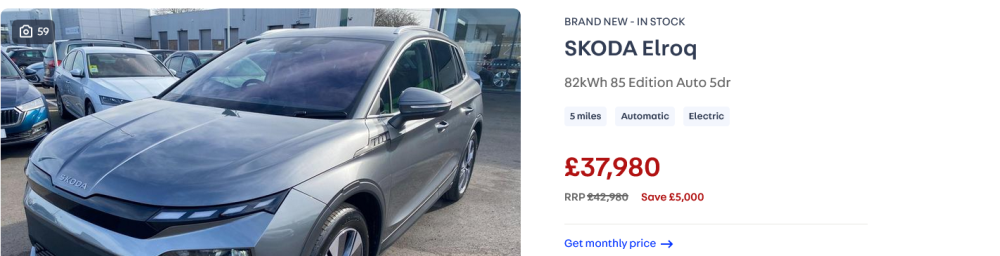 Screenshot 2025-03-10 at 12-45-49 Grey SKODA Elroq 82kWh 85 Edition Auto 5dr for sale for £37 980 in Doncaster South Yorkshire.png