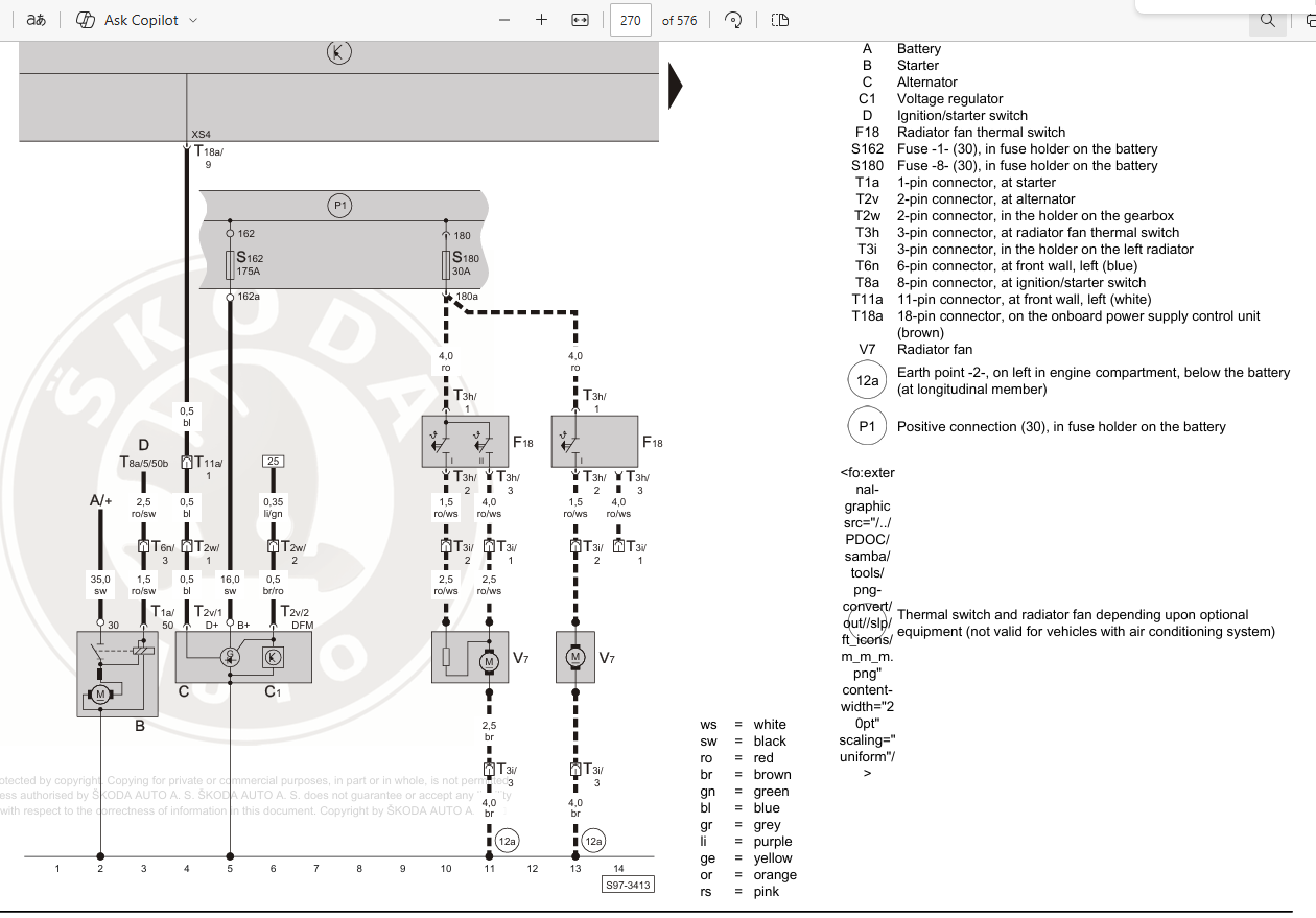 Wiring diagram for coolant fan system 2002 Fabia 1.4 MPI AQW w/o Air condition