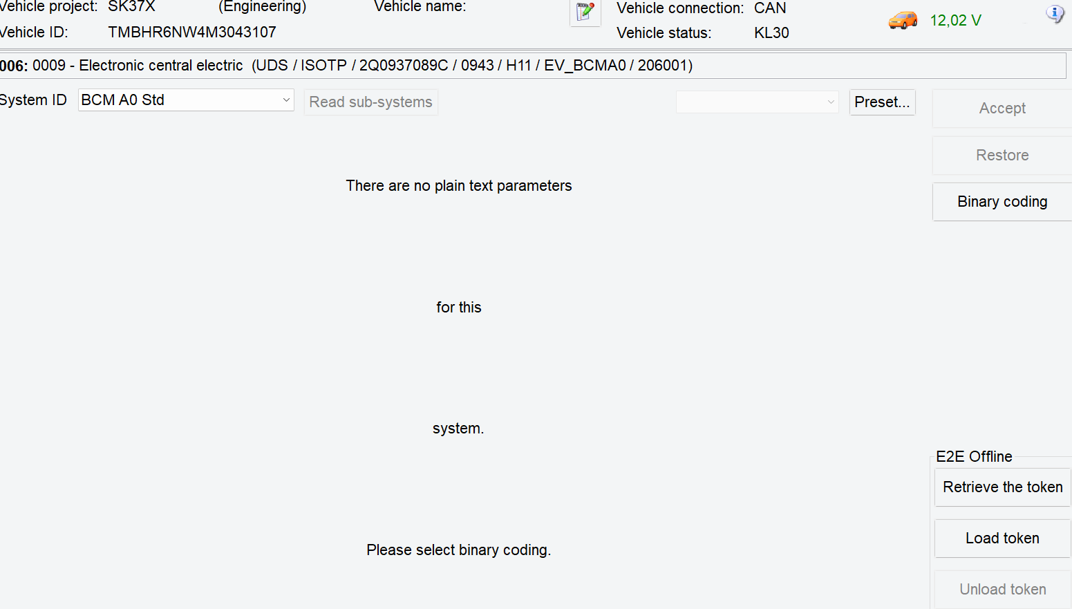 Unable to code STG 09 / BCM and STG 03 / Brakes on Kamiq