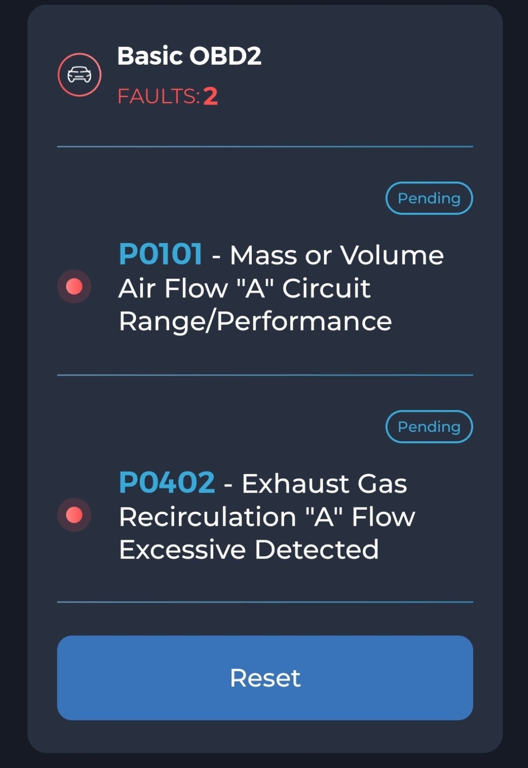 MAF (P0101) and EGR (P0401) Faults – Looking for Advice