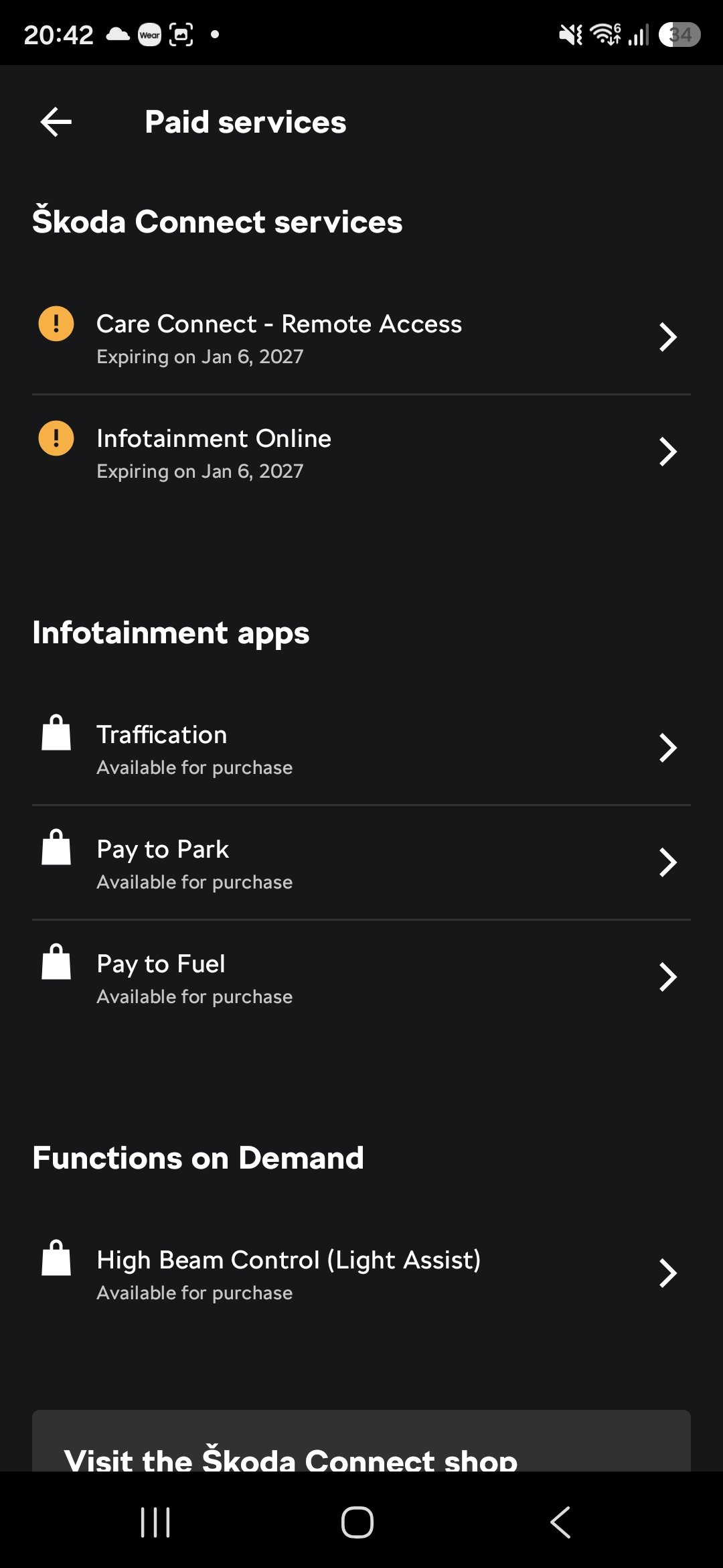 Skoda app auxiliary heater not showing